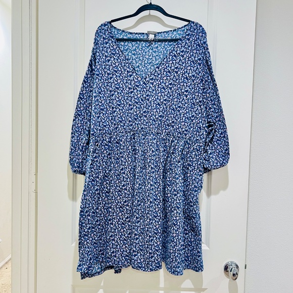 Ava & Viv ditsy Floral Print midi dress Long Sleeve V Neck blue purple 3X twee - Picture 2 of 10